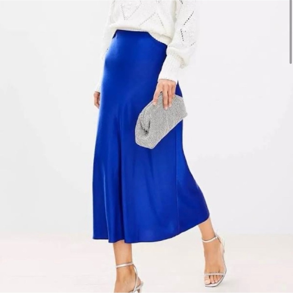 LOFT Blue Midi Slip Skirt for Cocktail